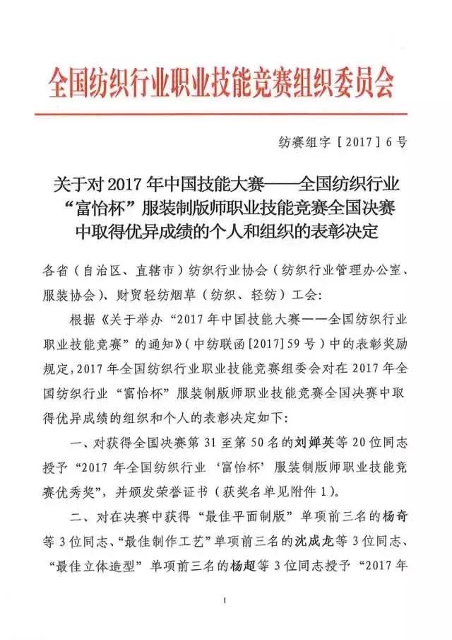 全國紡織行業(yè)“富怡杯”服裝制版師職業(yè)技能競賽獲獎名單揭曉！